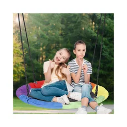 pleggo Hop N Play 40 Inch Kids Rainbow Round Mat Swing - Indoor & Outdoor Garden Spider Web Swing Seat-picture-24