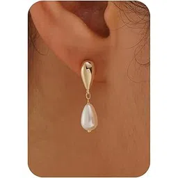 plenky Pearl Earrings-14K Gold Plated Dainty Pearl Drop Simple Wedding CZ Dangle Dangling Cute Stud Earrings for Brides Earrings for Women Gifts-picture-46