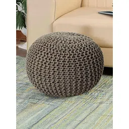 PLIVANA Textured Wooded Round Ottomans-picture-26