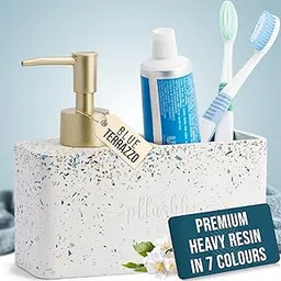 pllushh resin Liquid Soap Dispenser for Bathroom Set (Blue Terrazzo) - Dispenser Set for Bathroom Accessory, Soap Dispenser Holder for Bathroom Soap and Brush Holder Bathroom Organiser Set-picture-26