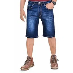 Slim Fit Blue High Rise Denim Western Clean Look Shorts for Men-image-2