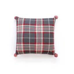 Pluchi Red & Grey Checked Square Pure Cotton Knitted Cushion Cover-picture-20