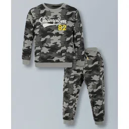 Plum Tree 100% Cotton Knit Full Sleeves Camoflague Printed Tee With Coordinating Joggers Set - Camoflague-picture-17