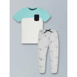 PLUM TREE Boys Colourblocked Pure Cotton T-shirt With Joggers-picture-35