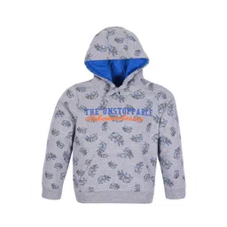 PLUM TREE Boys Grey Printed Hooded Pure Cotton Sweatshirt-picture-36