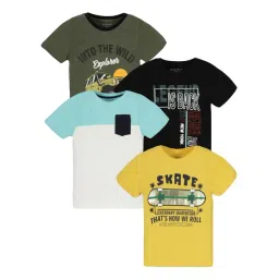 Plum Tree Boys Multicolor Printed Cotton Regular Fit T- Shirt - Pack of 4-picture-35