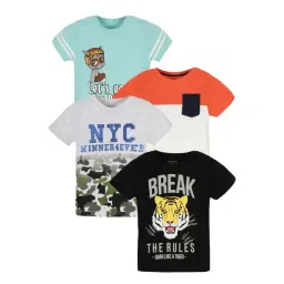 Plum Tree Boys Multicolor Printed Cotton Regular Fit T- Shirt - Pack of 4-picture-36