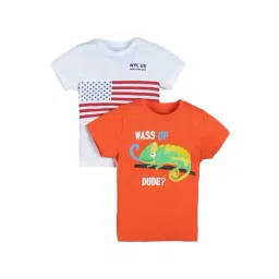 Plum Tree Boys Orange & White Printed T-Shirt (Pack Of 2)-picture-32
