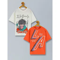 PLUM TREE Boys Pack of 2 Graphic Printed Oversized Regular T-shirt-picture-26