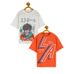 PLUM TREE Boys Pack Of 2 Graphic Printed Pure Cotton T-Shirt-picture-24