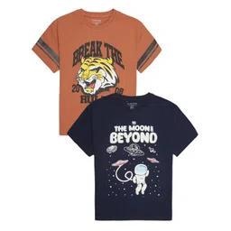 PLUM TREE Boys Pack Of 2 Graphic Printed Round Neck Cotton T-shirts-picture-18