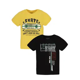 PLUM TREE Boys Pack Of 2 Typography Printed Pure Cotton T-Shirt-picture-41