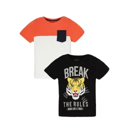 PLUM TREE Boys Pack Of 2 Typography Printed Pure Cotton T-Shirt-picture-21