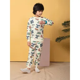 PLUM TREE Boys Printed Round Neck Pure Cotton T-shirt & Joggers-picture-29