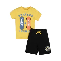 PLUM TREE Boys Yellow & Black Printed Top with Shorts-picture-27