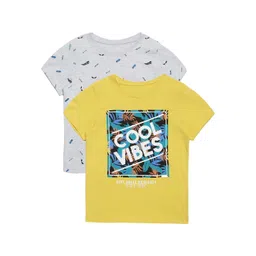 PLUM TREE Boys Yellow & White Pack of 2 Printed T-shirts-picture-34