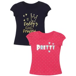 PLUM TREE Girls Pack of 2 Pink  Black Typography Printed Cotton Pure Cotton T-shirt-picture-21