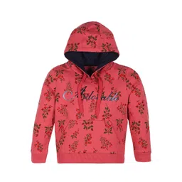 PLUM TREE Girls Pink Floral Print Pure Cotton Hooded Sweatshirt-picture-30