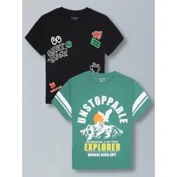 Plum Tree Green Cotton Regular Fit T-Shirts - Pack of 2-picture-17