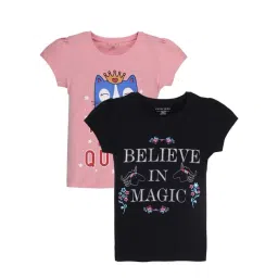 Plum Tree Kids Black & Pink Cotton Printed T-Shirt (Pack of 2)-picture-19
