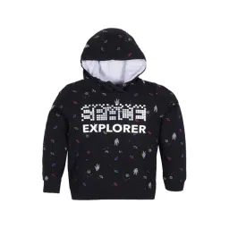 Plum Tree Kids Black & White Cotton Printed Full Sleeves Hoodie-picture-17