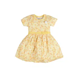 PLUM TREE Kids-Girls Yellow Floral Bow Dress-picture-11