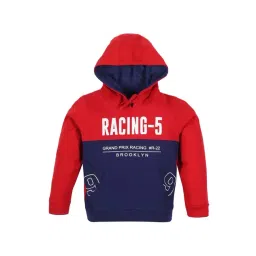 Plum Tree Kids Red & Blue Cotton Color Block Full Sleeves Hoodie-picture-25