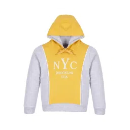 Plum Tree Kids Yellow & Grey Cotton Color Block Full Sleeves Hoodie-picture-26