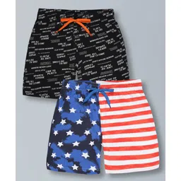 Plum Tree Pure Cotton Pack Of 2 Striped & Sports League Text Printed Shorts - Off White & Black-picture-17