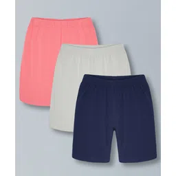 Plum Tree Soft Cotton Lycra Pack Of 3 Solid Cycling Shorts - White & Navy Blue-picture-16