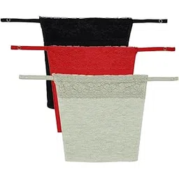 plumbury Women Cotton Clip-On Mock Camisole with Lace Camisecret (Pack of 3) Black/Red/Grey- One Size-picture-35