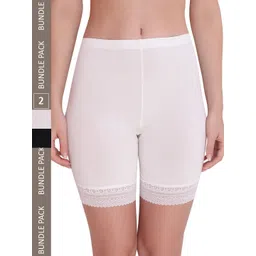 PLUMBURY Women Pack Of 2 Mid-Rise Lace Edge Shorts-picture-30