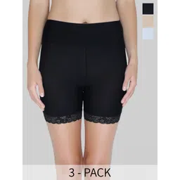 PLUMBURY Women Pack Of 3 Slim Fit High Rise Rapid Dry Cycling Shorts-picture-19