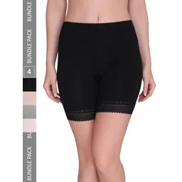 PLUMBURY Women Pack Of 4 Mid-Rise Lace Edge Shorts-picture-14