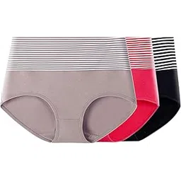 plumbury Women's Cotton High Waist Full Coverage Hipster Panty,Free Size (Pack of 3 Panty) Black/Pink/Grey-picture-14
