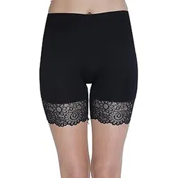 plumbury Women's Cotton Lycra Cycling Shorts/Under Skirt Shorts with Lace, Black (Size L-XL)-picture-19