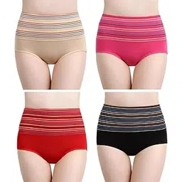 plumbury Women's Full Coverage Cotton Hipster High Waist Panty,Free Size (Pack of 4 Panty) Red/Black/Beige/Pink-picture-24
