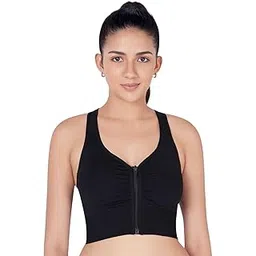 plumbury Women's Nylon Ealstane Seamless Padded Full Coverage Cross Back Front Zip Sports Bra for Gym/Yoga/Workout-picture-19