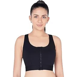 plumbury Women's Nylon Spandex Front Zip Full Coverge High Support Padded Sports Bra for Workout Gym-picture-37