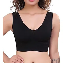 plumbury Women's Nylon Spandex Non Padded Sports Bra, Black-picture-22
