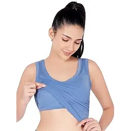 plumbury Women's Padded Camisole Tank Top with Built-in Shelf Bra & Moulded Cups | Relaxed Fit | Blue, Size S-picture-15
