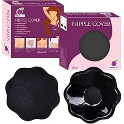plumbury Women's Reusable Silicone Nipple Cover Pasties - Stick-on Breast Petals Flower Shape, Black-picture-24