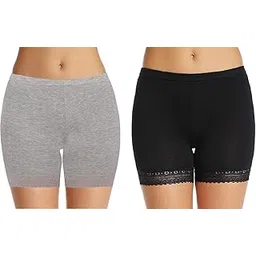 plumbury Women's/Girl's Cotton Lycra Shorts With Lace Trim Cycling Shorts/Safety Shorts/Under Skirt Shorts/Night Shorts, Free Size, (Pack Of 2)-picture-20