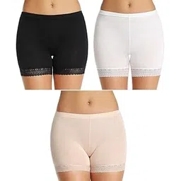 plumbury Women's/Girl's Cotton Lycra Shorts with Lace Trim Cycling Shorts/Safety Shorts/Under Skirt Shorts/Night Shorts,Free Size (Pack of 3)-picture-23