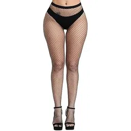 plumbury Women's/Girls's High Waist Pantyhose Tights Fishnet Stockings Broad Mesh Net Style, Free Size, Black-picture-29