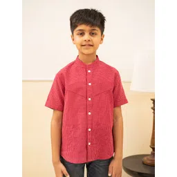 PlumCheeks Boys Relaxed Mandarin Collar Opaque Striped Cotton Casual Shirt-picture-10