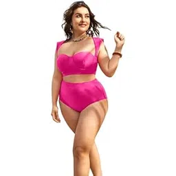 plus curvves Plus Cut-Out Underwire Bikini Swimsuit with Beach Skirt Pink - 5XL-picture-43