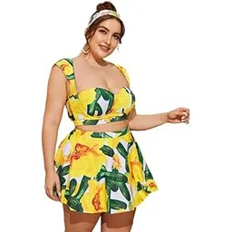 plus curvves Plus Cut-Out Underwire Bikini Swimsuit with Beach Skirt Yellow - 6XL-picture-17