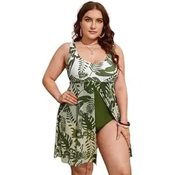 plus curvves Plus Size Green Ruffle One Piece Swimsuit - 4XL-picture-53