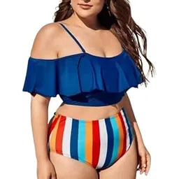 plus curvves Plus Striped Flounce High Waisted Bikini Swimsuit - XL to 8XL Sizes-picture-21